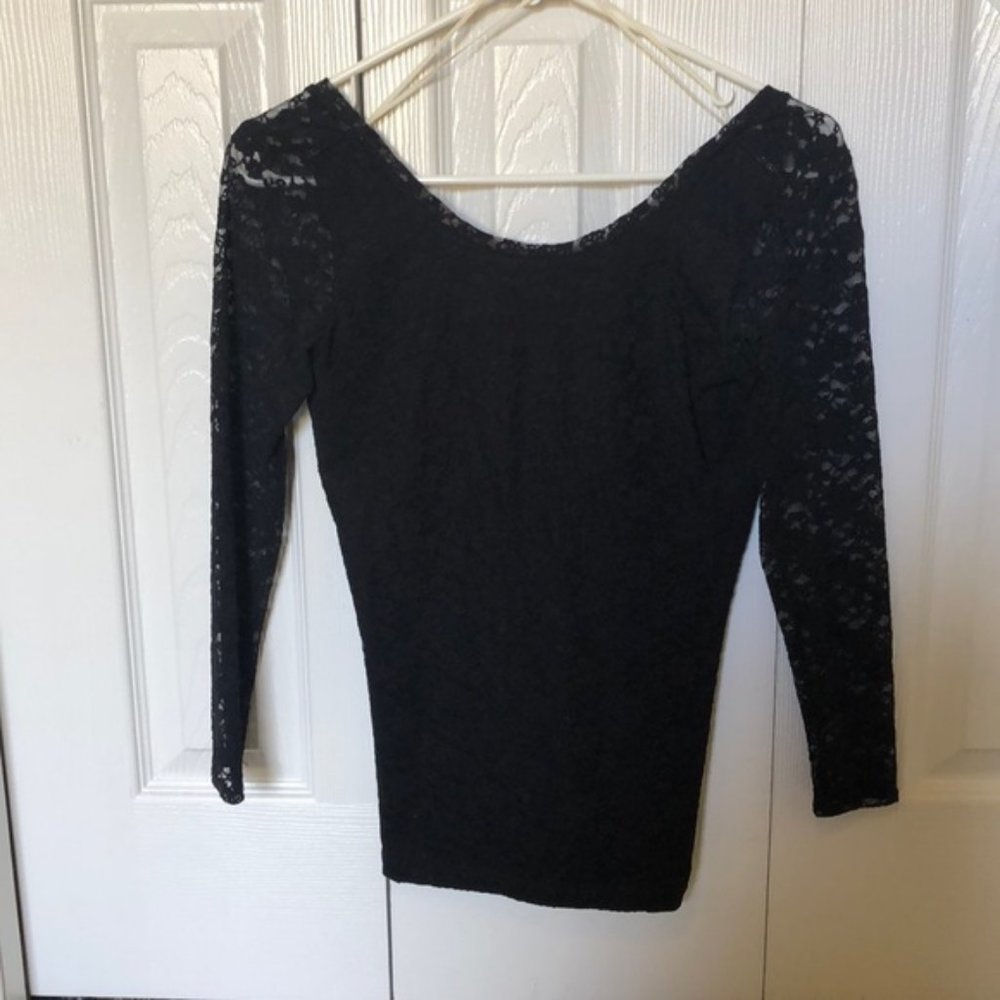 aerie Black Long Sleeve Lace Tee